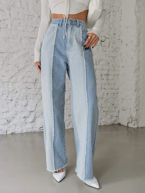 Two Tone Wash Wide Leg High Waist Jeans – Offduty India